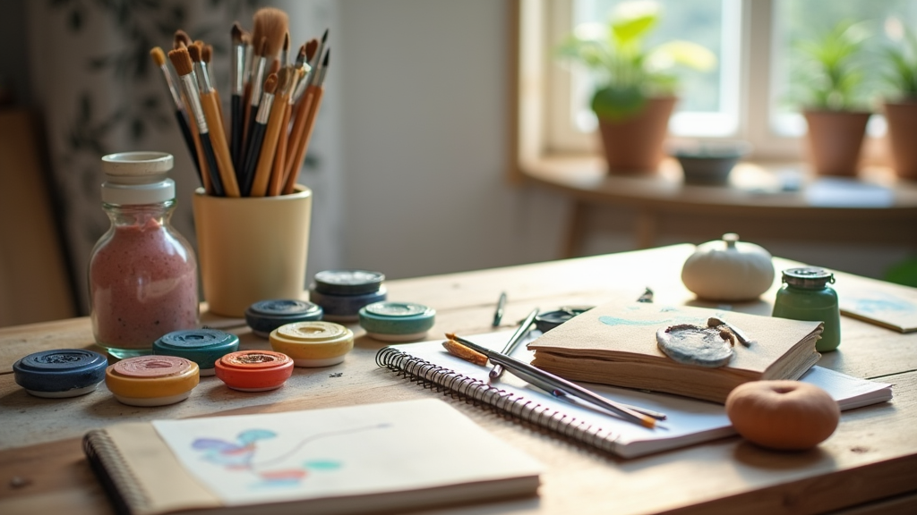 Art therapy supplies arranged on a table